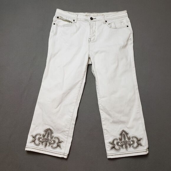 Frilli exchange White jeans / Crop / Capri With Embroidery Sz 13/14 - Picture 1 of 16